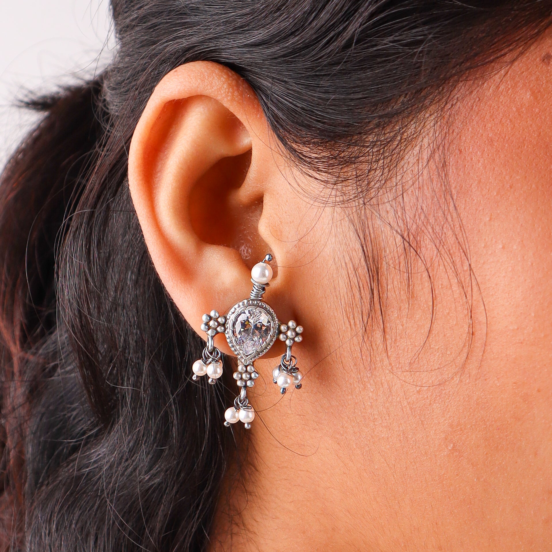 Oxidized Silver Laffa Tanmani Choker with pearls and intricate design