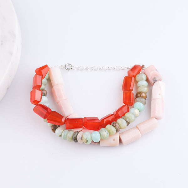 Carnelian, Pink & Blue Opal Silver Bracelet (Project Handmade)