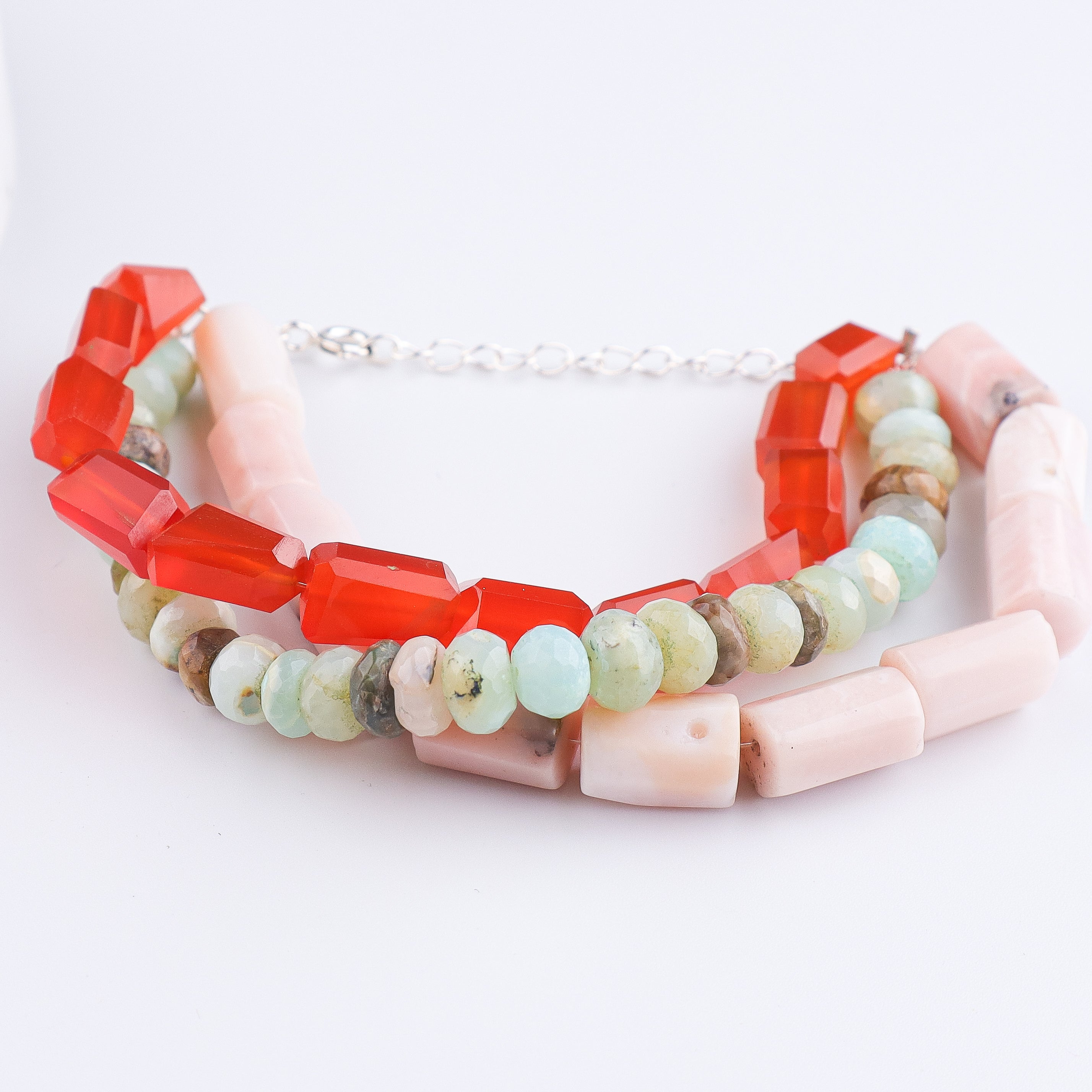 Carnelian, Pink & Blue Opal Silver Bracelet (Project Handmade)