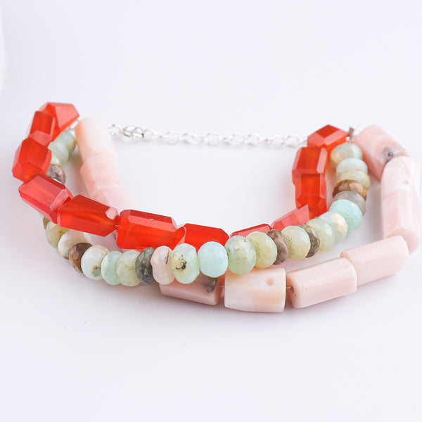Carnelian, Pink & Blue Opal Silver Bracelet (Project Handmade)