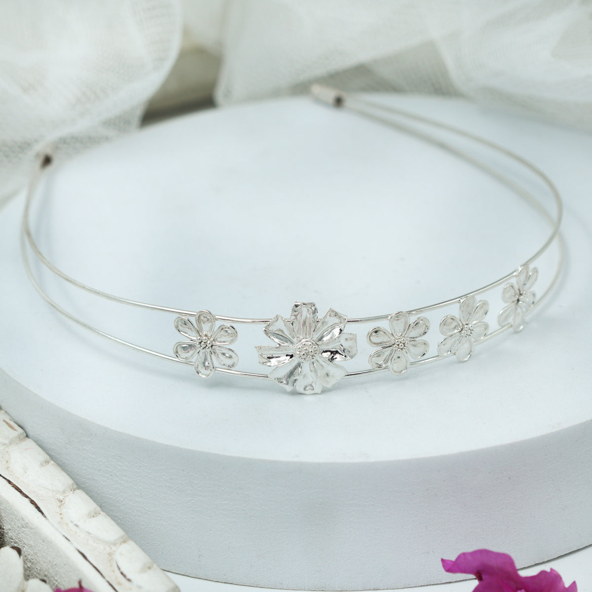 Silver Gulbahaar Flower Hairband