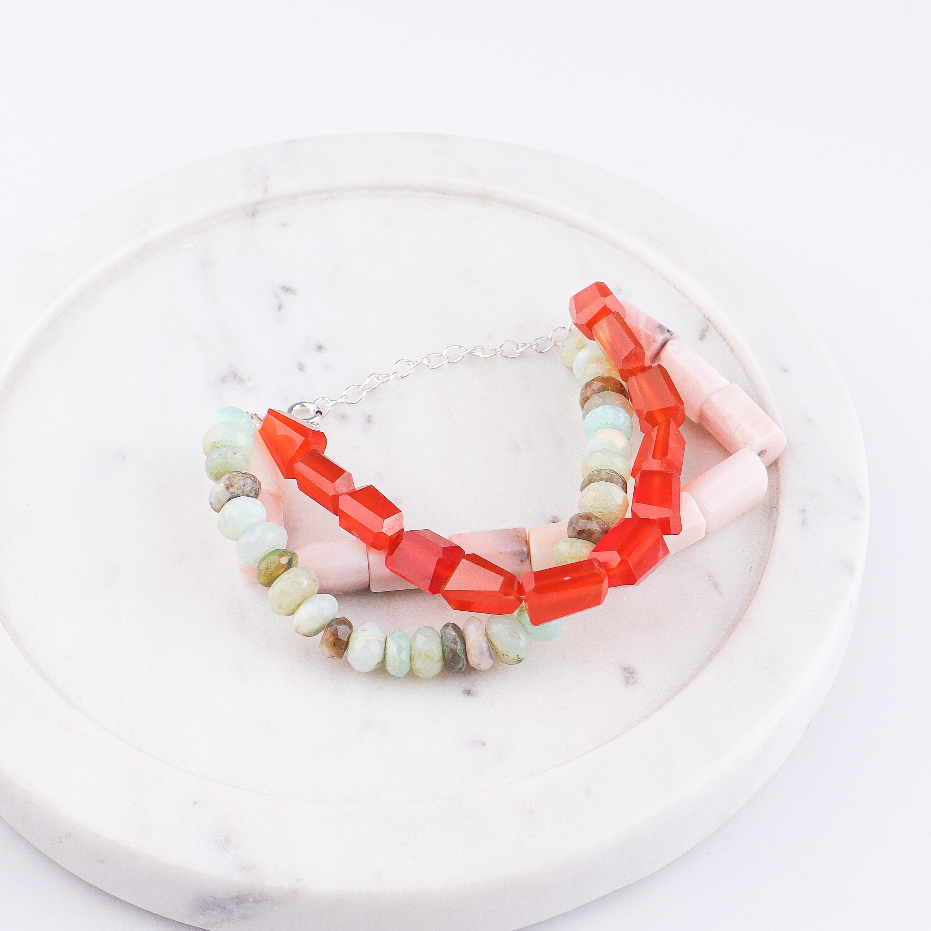 Carnelian, Pink & Blue Opal Silver Bracelet (Project Handmade)