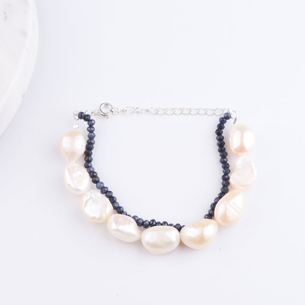 Freshwater Pearl & Blue Jade Silver Bracelet (Project Handmade)