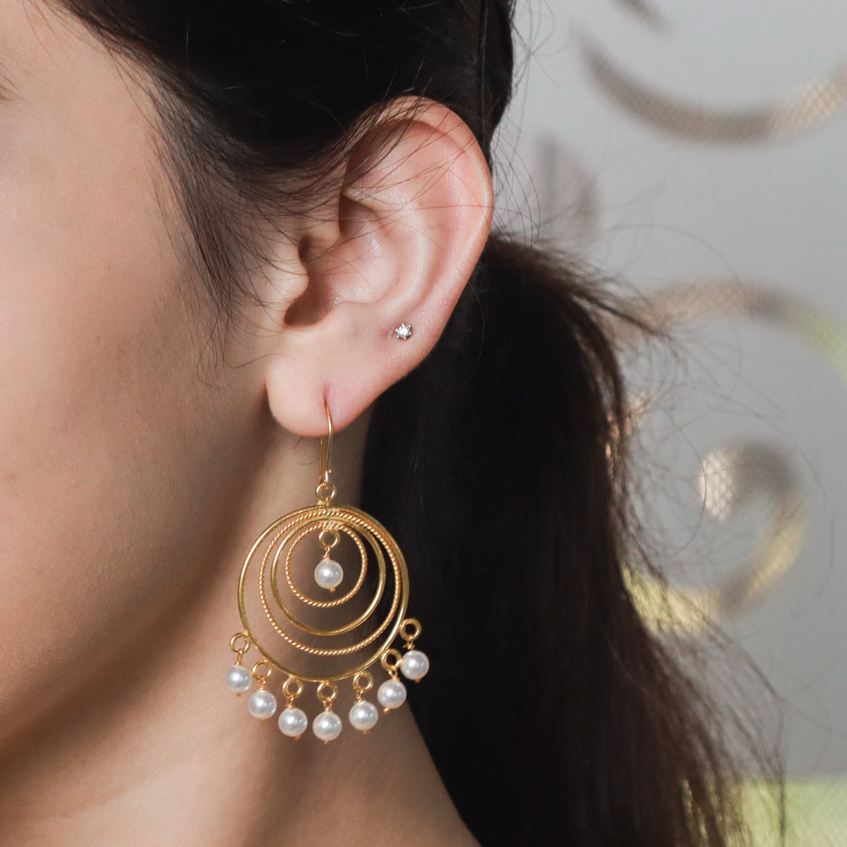Silver Pearl Chand bali Earring (Gold Plated)