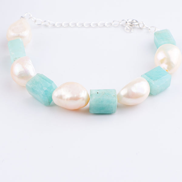 Freshwater Pearl & Amazonite Silver Bracelet (Project Handmade)