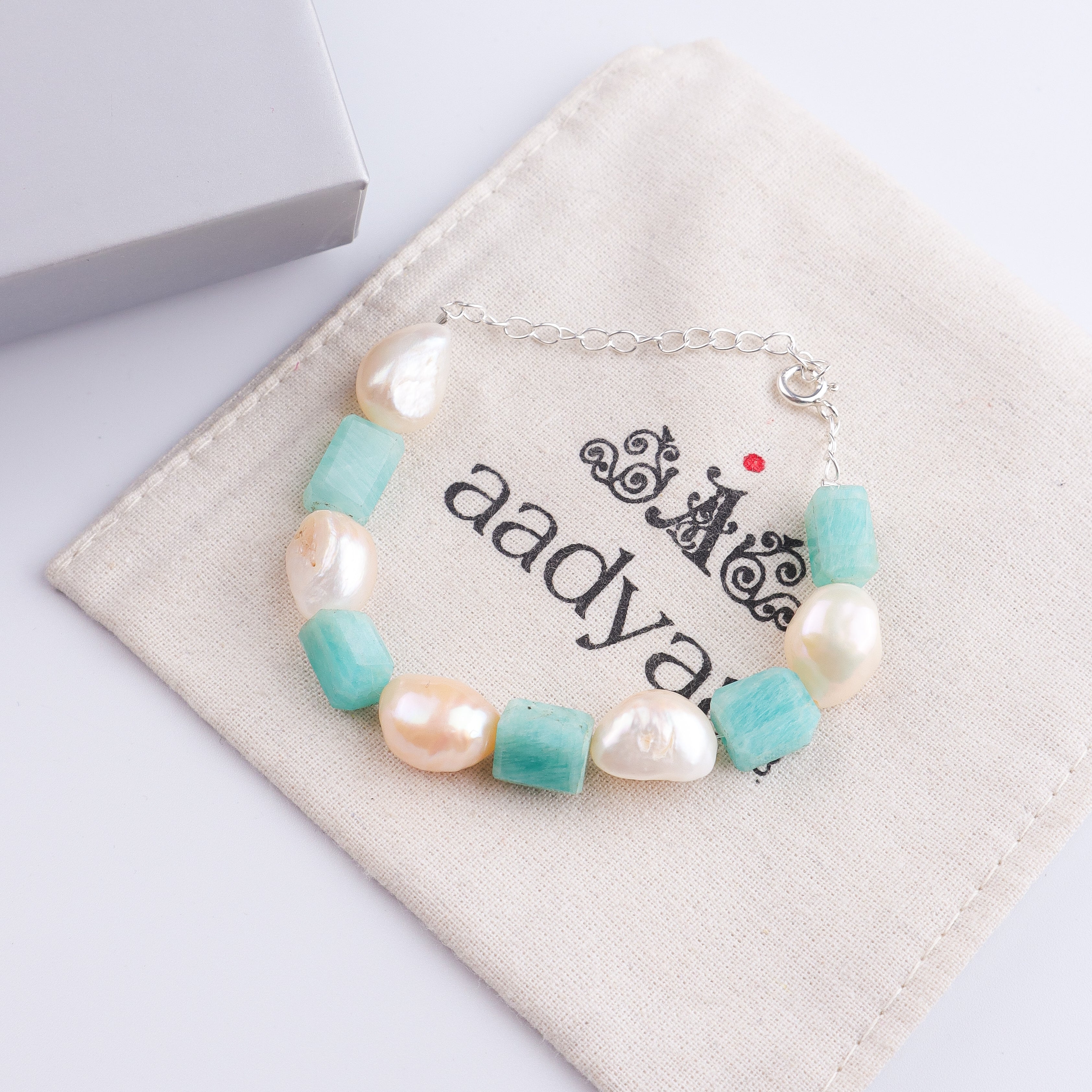 Freshwater Pearl & Amazonite Silver Bracelet (Project Handmade)