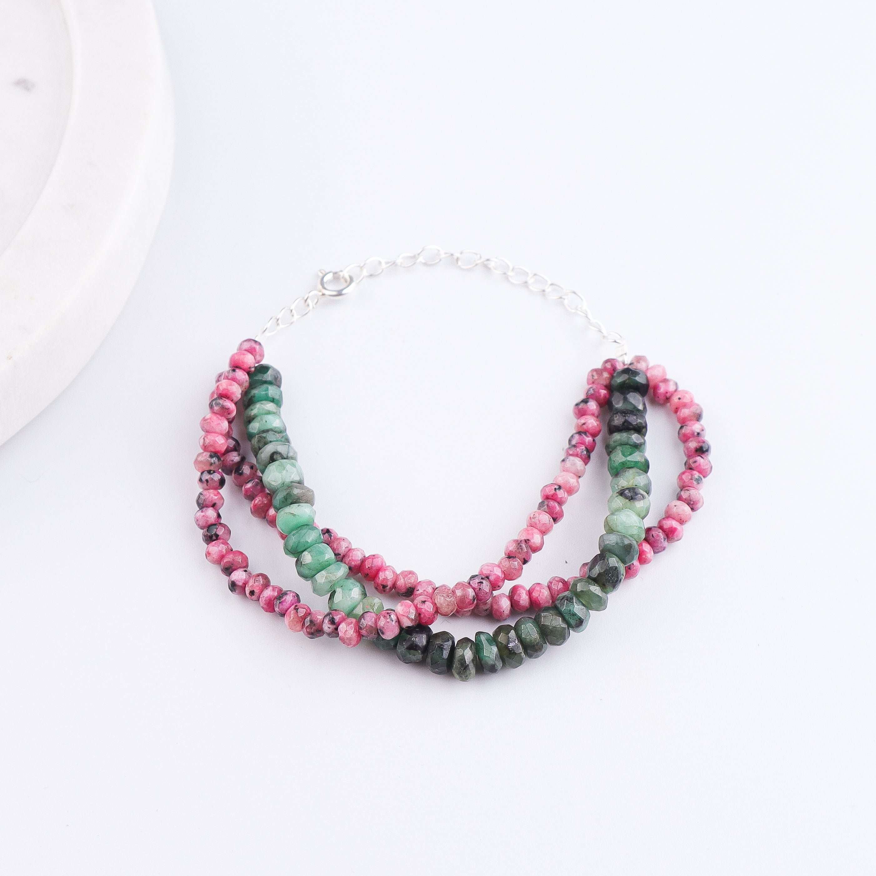 Pink Jade & Opal Silver Bracelet (Project Handmade)
