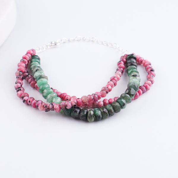 Pink Jade & Opal Silver Bracelet (Project Handmade)