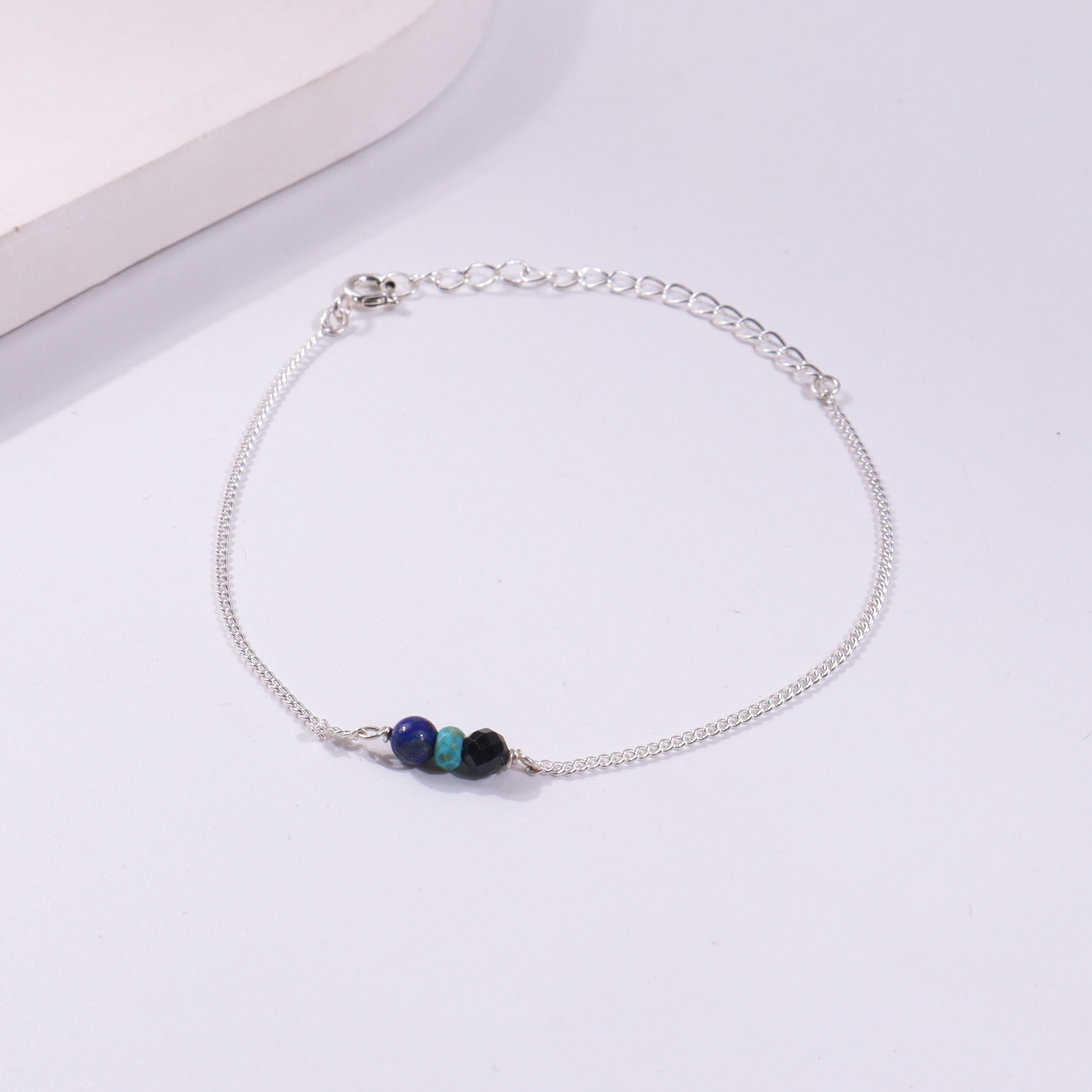 Silver Evil Eye Chain Bracelet with colorful beads