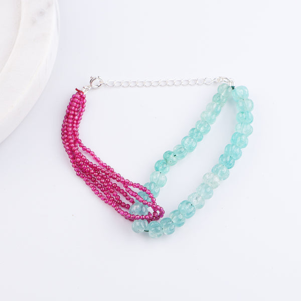 Carved Pumpkin Aqua Fluorite Silver Bracelet (Project Handmade)