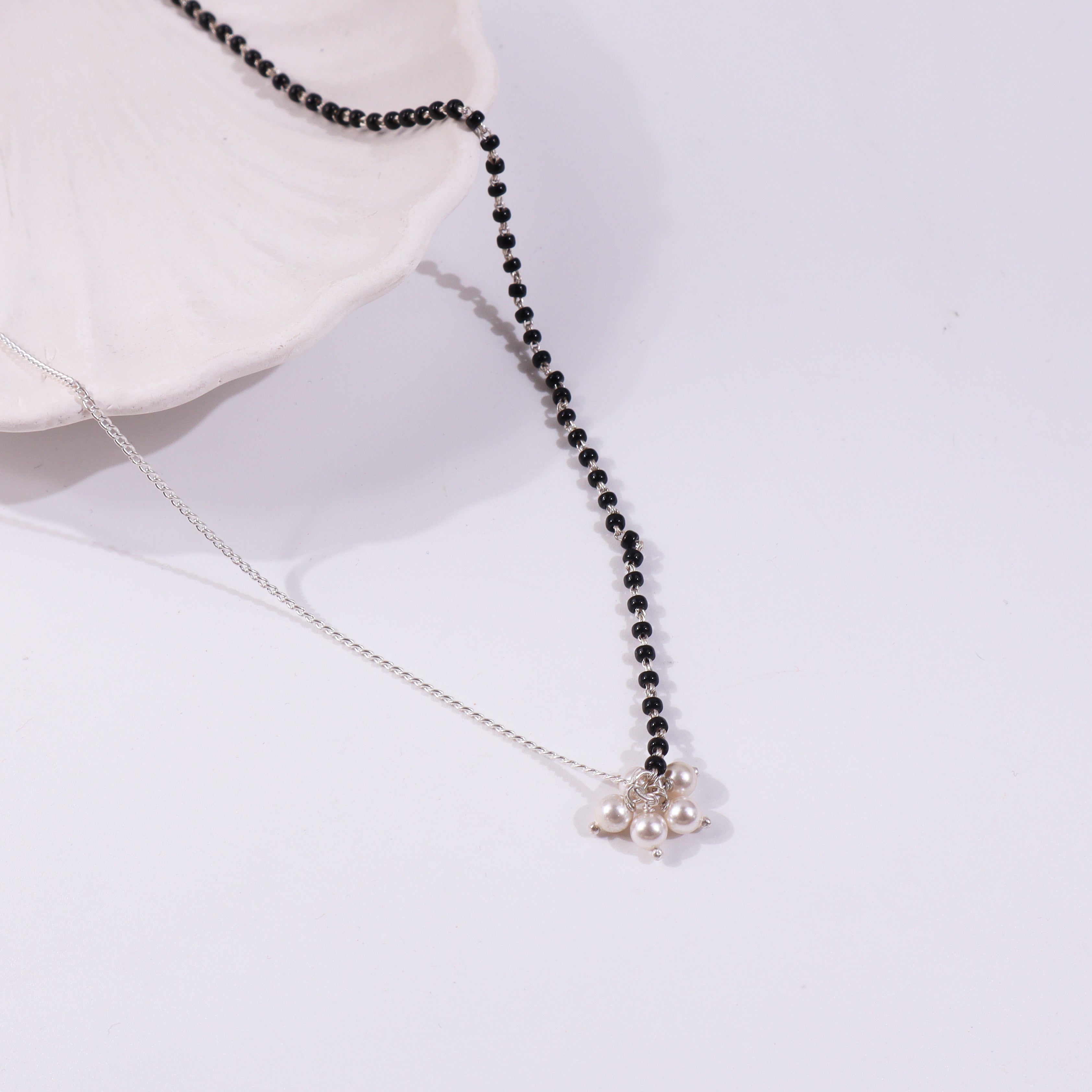 Pearl and silver mangalsutra necklace
