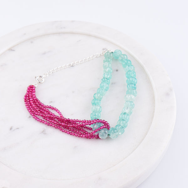 Carved Pumpkin Aqua Fluorite Silver Bracelet (Project Handmade)