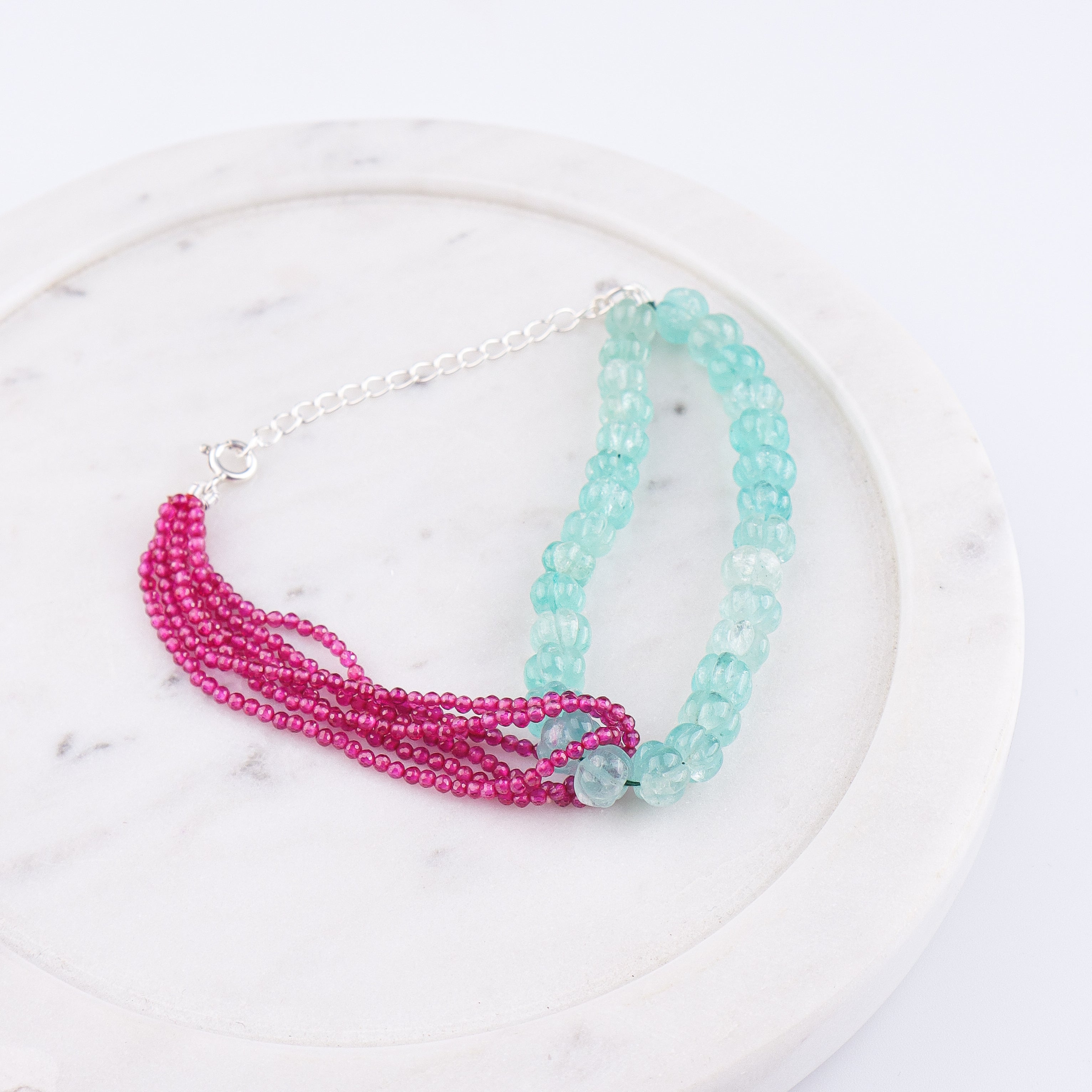 Carved Pumpkin Aqua Fluorite Silver Bracelet (Project Handmade)
