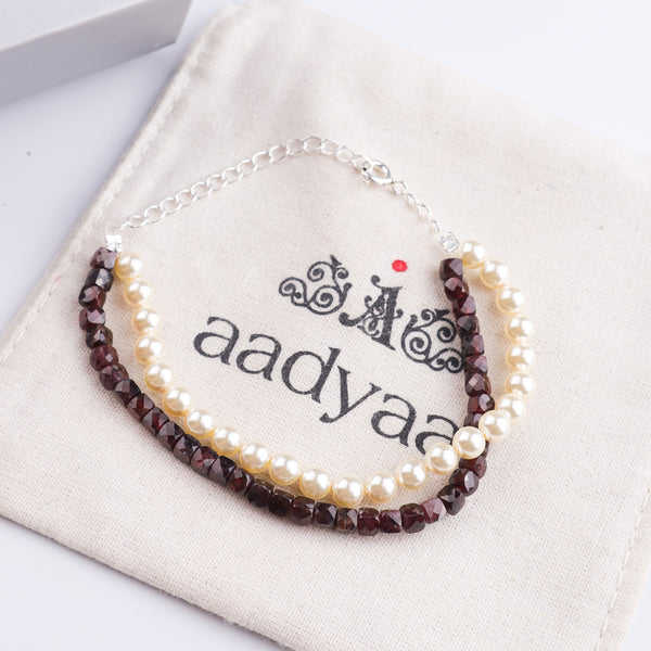 Garnet & Pearl Silver Bracelet (Project Handmade)