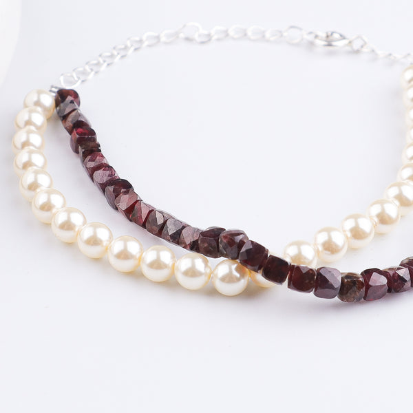 Garnet & Pearl Silver Bracelet (Project Handmade)