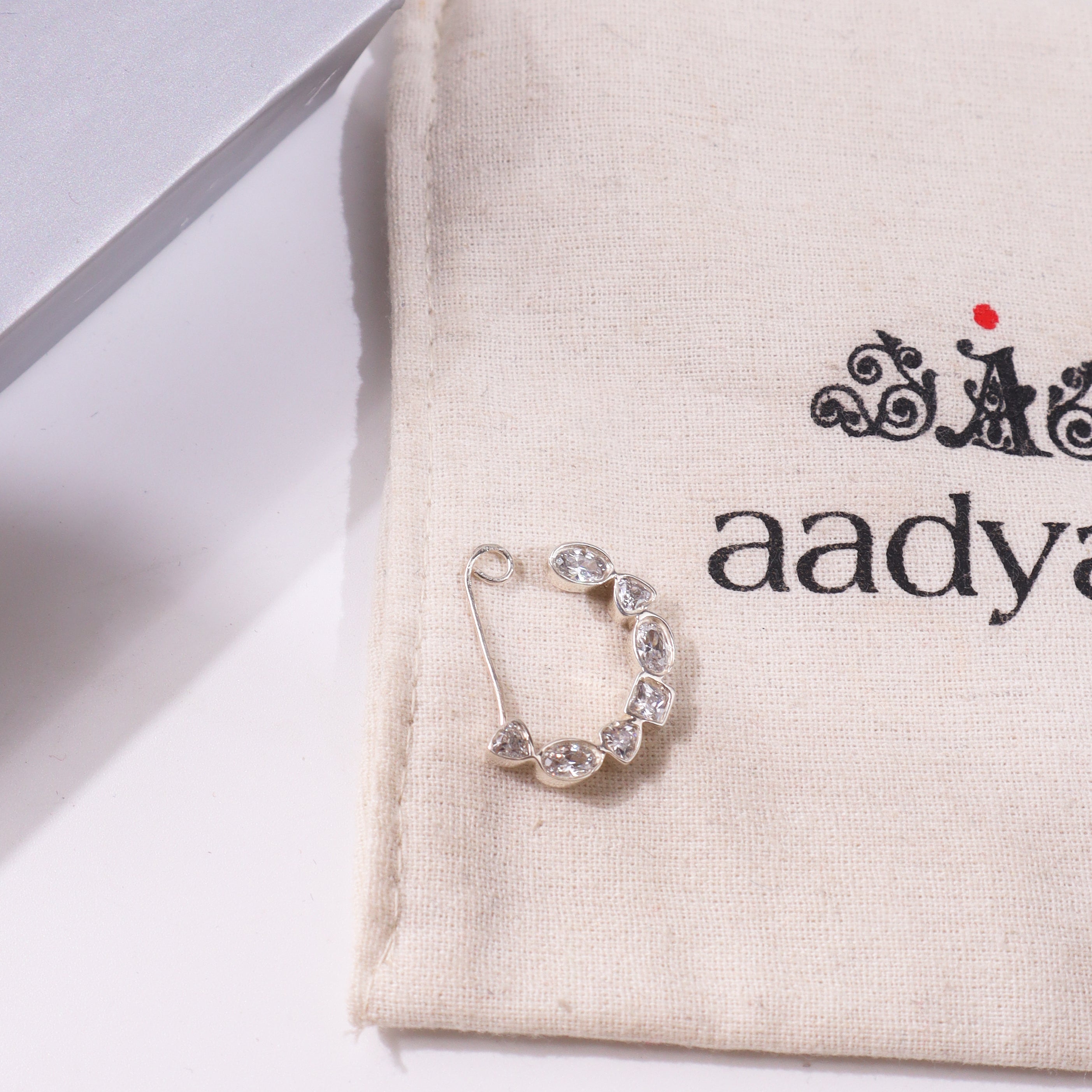 Silver CZ Nath clip-on nose ring