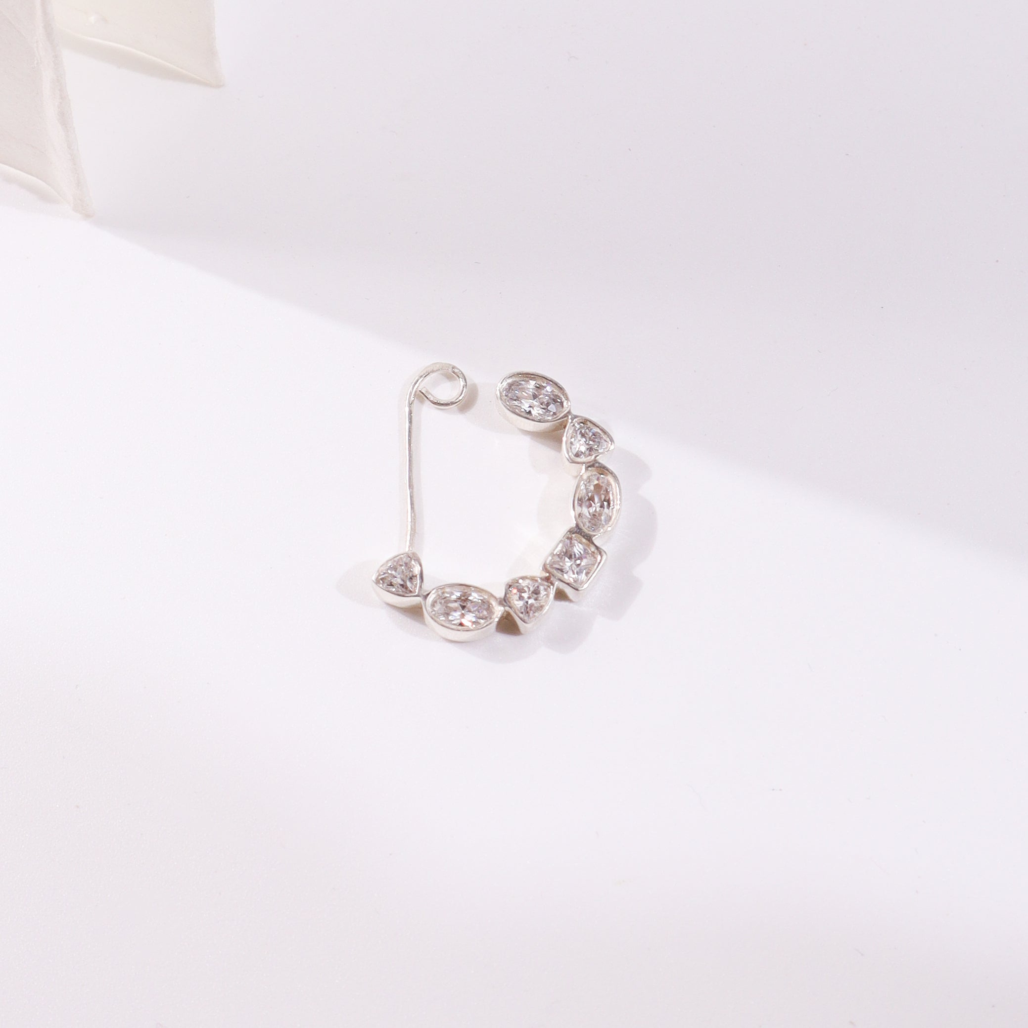 Silver CZ Nath earrings with clear stones