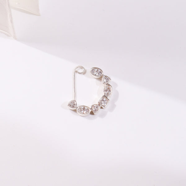 Silver CZ Nath earrings with clear stones
