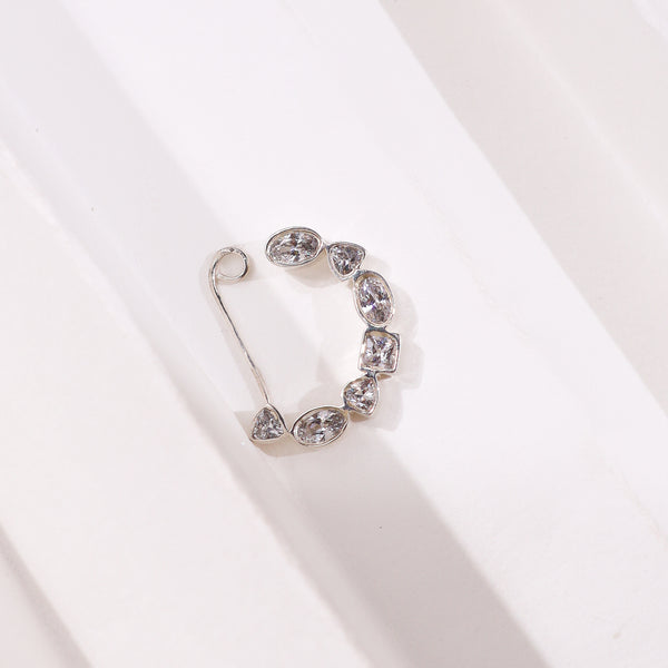 Silver CZ Nath clip-on nose ring with sparkling stones