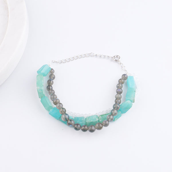 Amazonite, Labradorite & Moonstone Silver Bracelet (Project Handmade)