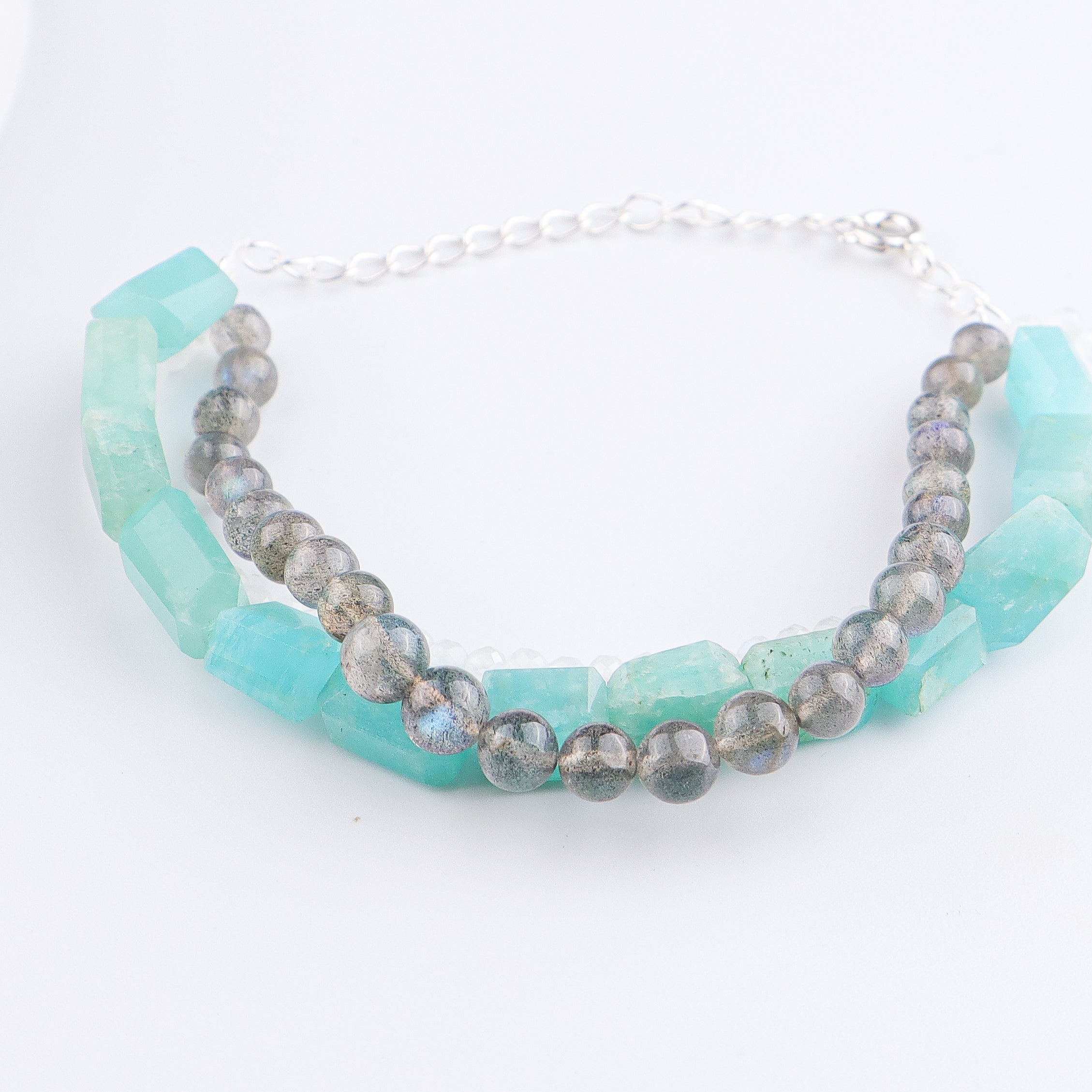 Amazonite, Labradorite & Moonstone Silver Bracelet (Project Handmade)