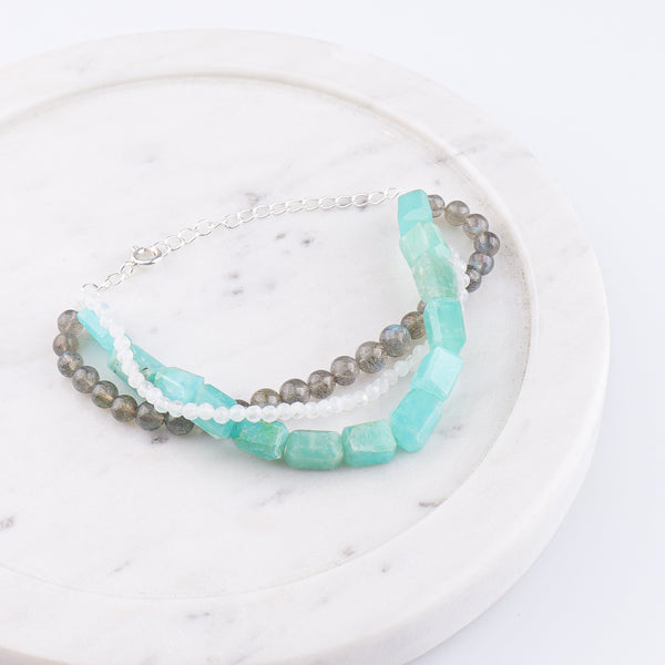 Amazonite, Labradorite & Moonstone Silver Bracelet (Project Handmade)