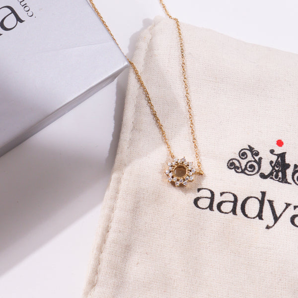 Silver CZ Sunburst Pendant Necklace| 92.5 Silver | 22K Gold Plated