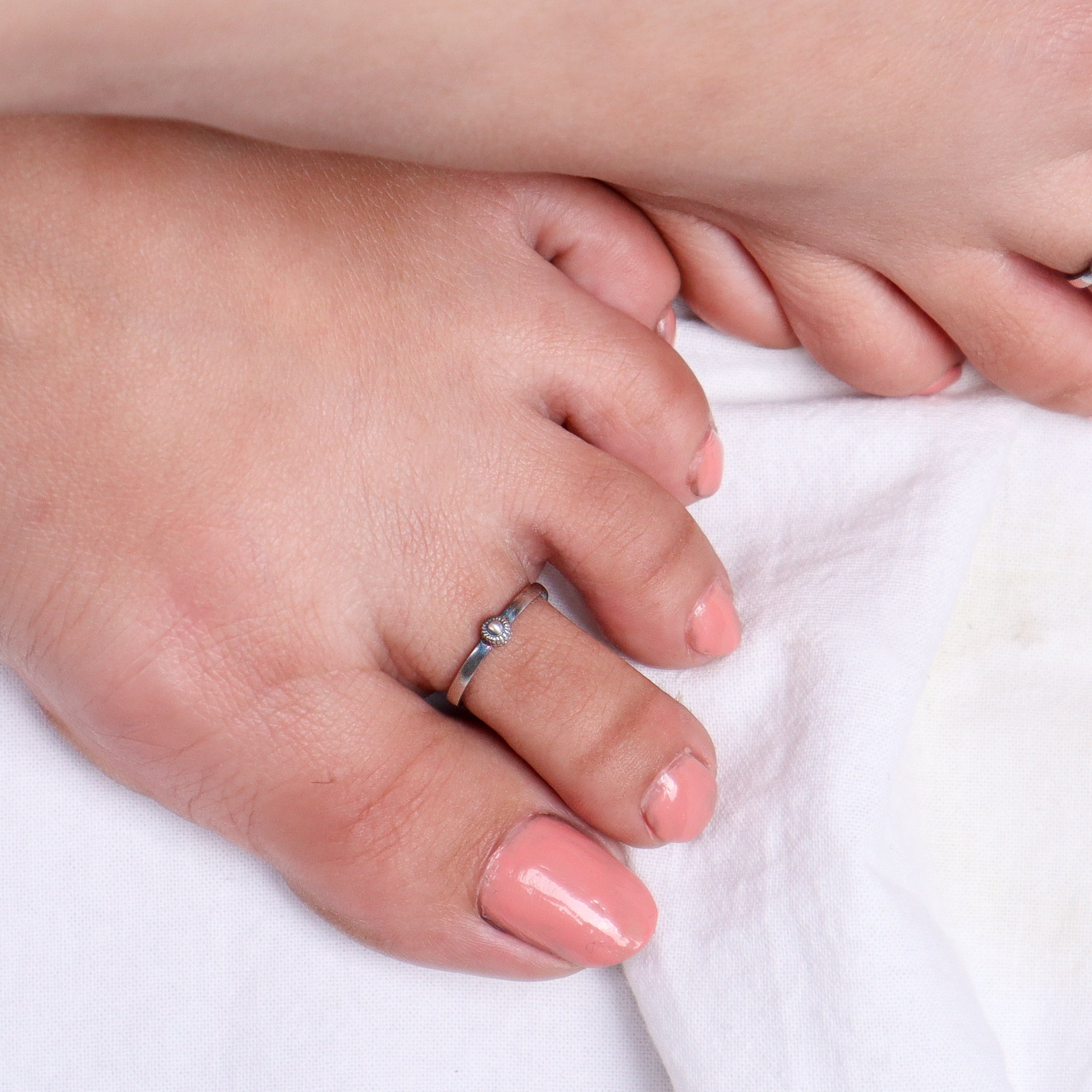 Tiny Silver Adjustable Textured Dot Toe Ring