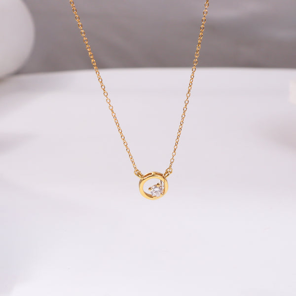 Silver Necklace with CZ Circle Pendant | 92.5 Silver | 22K Gold Plated