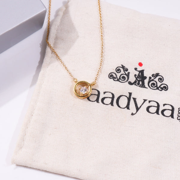 Silver Necklace with CZ Circle Pendant | 92.5 Silver | 22K Gold Plated