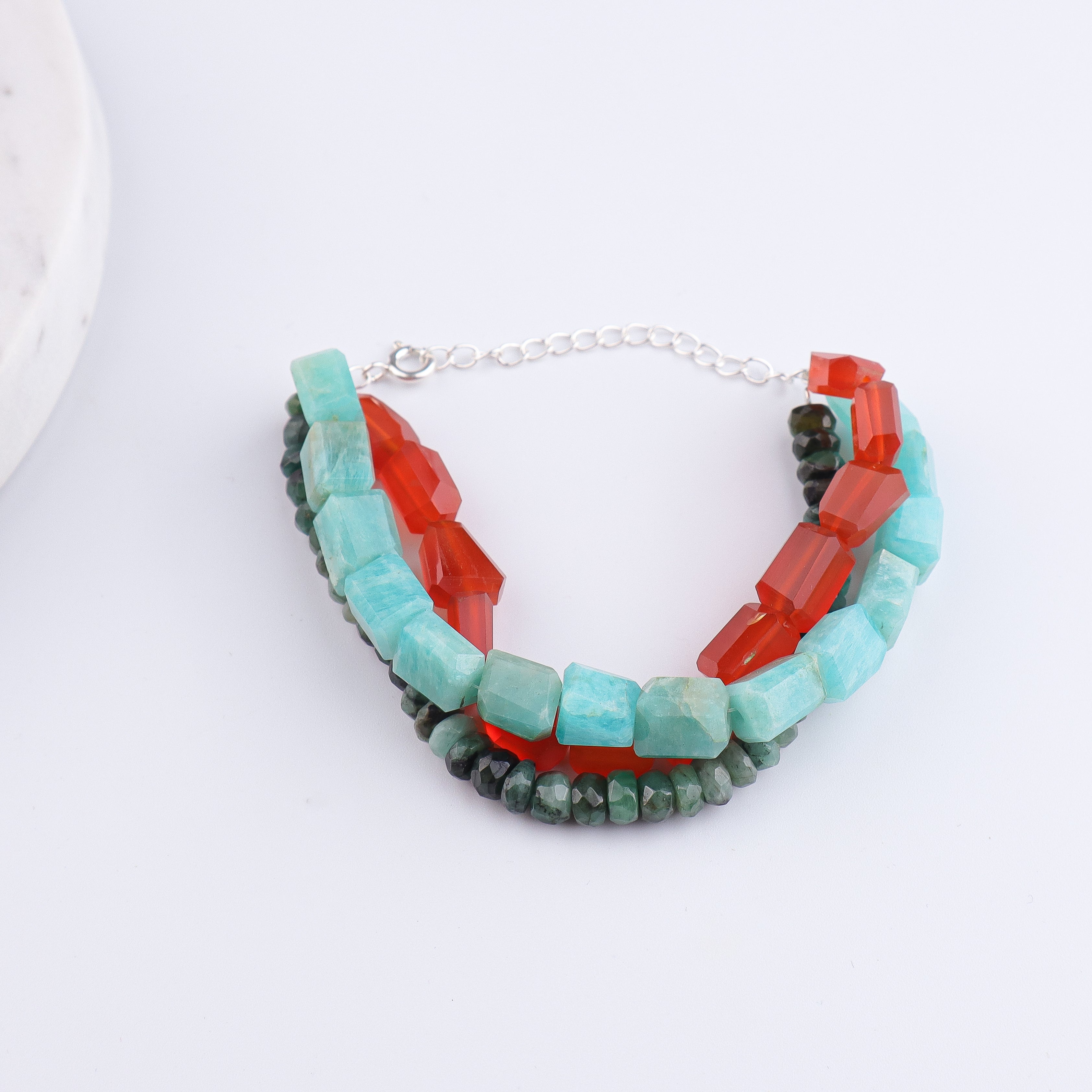 Carnelian, Amazonite & Opal Silver Bracelet (Project Handmade)