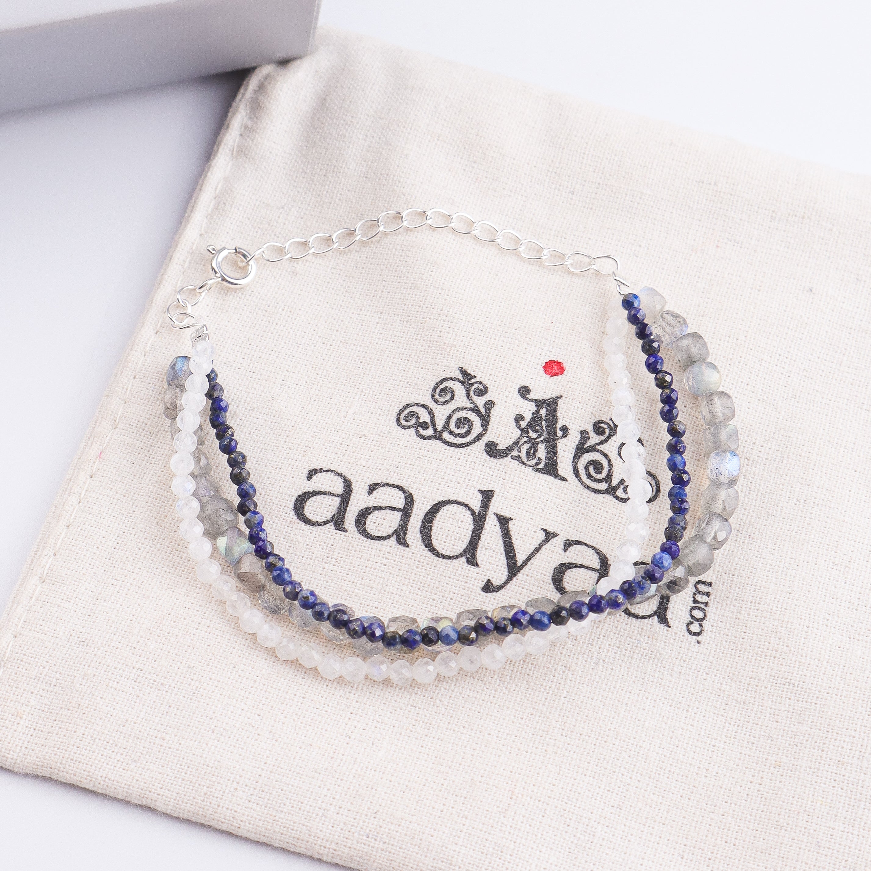 Labradorite, Moonstone & Lapis Lazuli Silver Bracelet (Project Handmade)