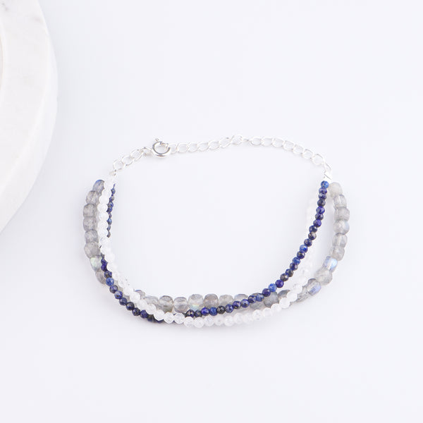 Labradorite, Moonstone & Lapis Lazuli Silver Bracelet (Project Handmade)