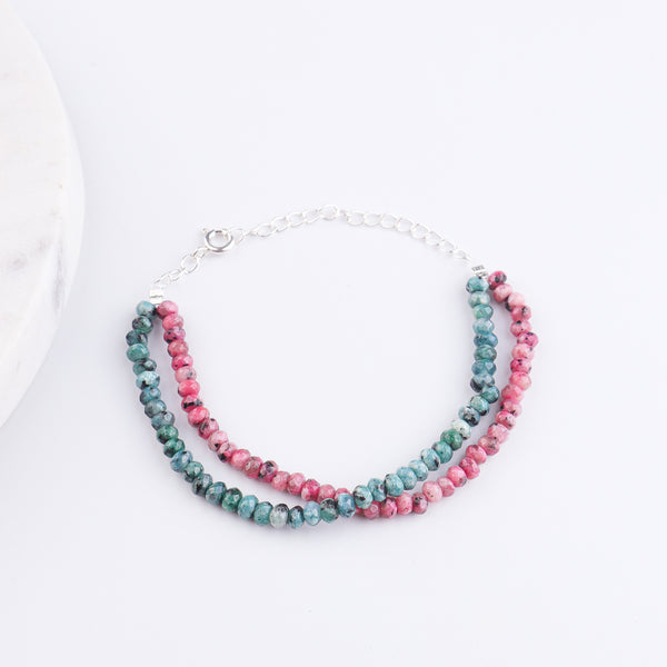 Pink & Green Jade Silver Bracelet (Project Handmade)