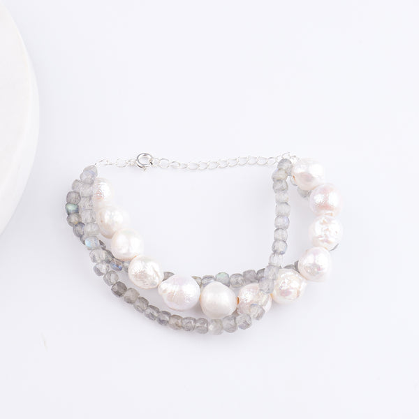 Freshwater Pearl & Labradorite Silver Bracelet (Project Handmade)