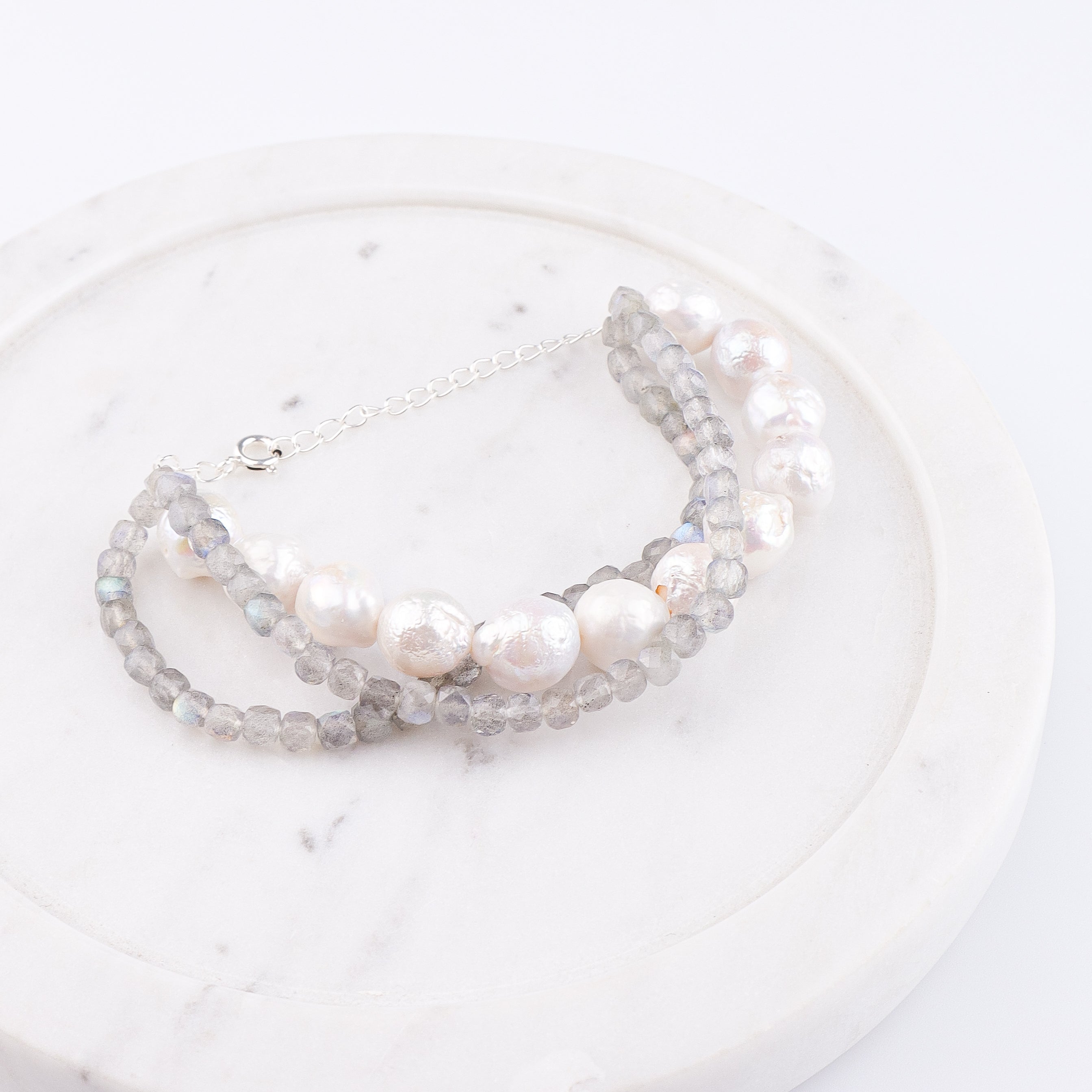 Freshwater Pearl & Labradorite Silver Bracelet (Project Handmade)
