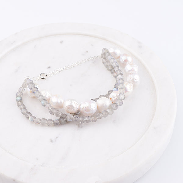 Freshwater Pearl & Labradorite Silver Bracelet (Project Handmade)