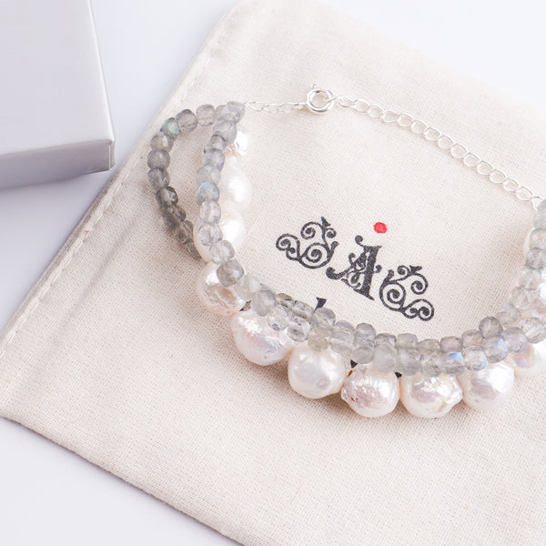 Freshwater Pearl & Labradorite Silver Bracelet (Project Handmade)
