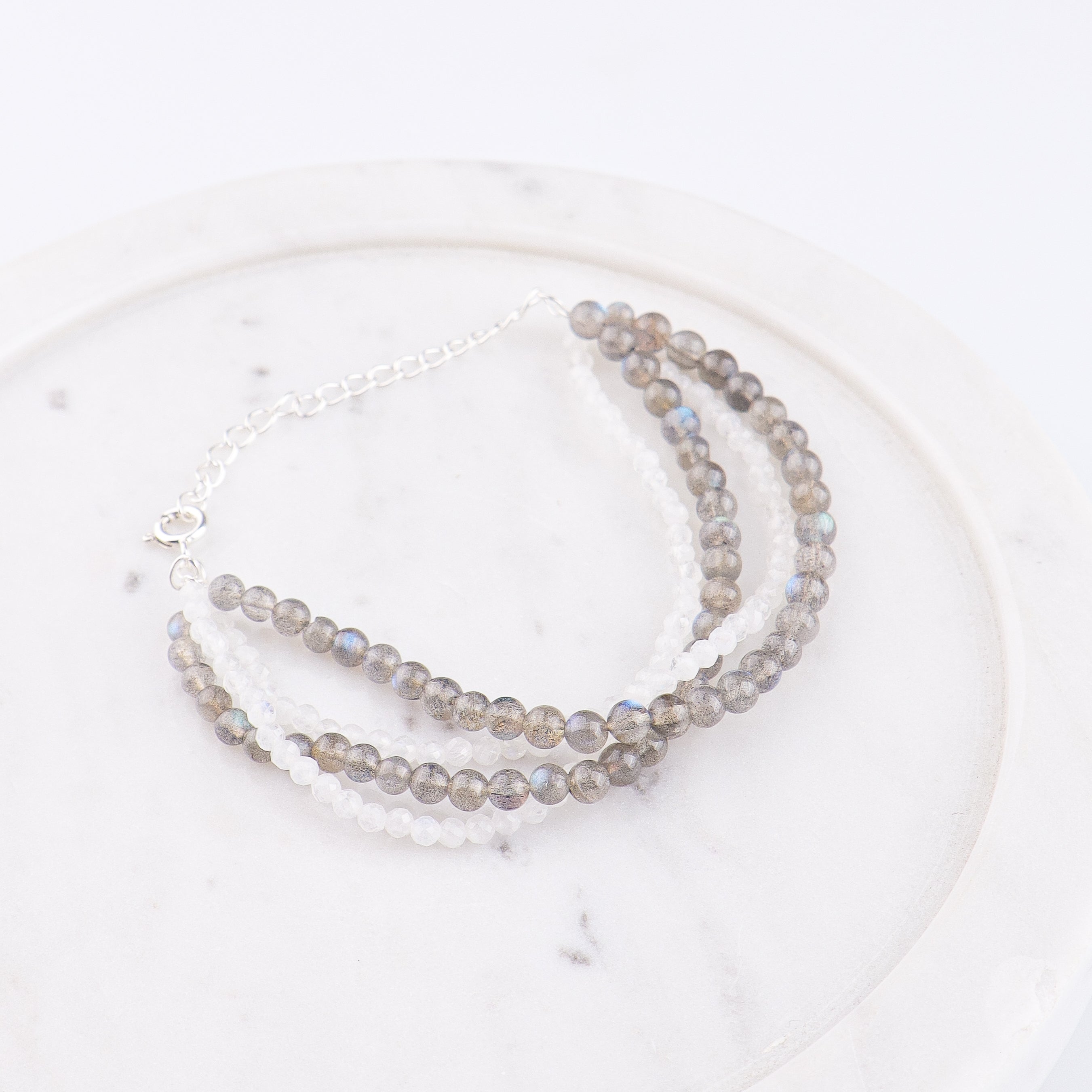 Labradorite & Moonstone Silver Bracelet (Project Handmade)