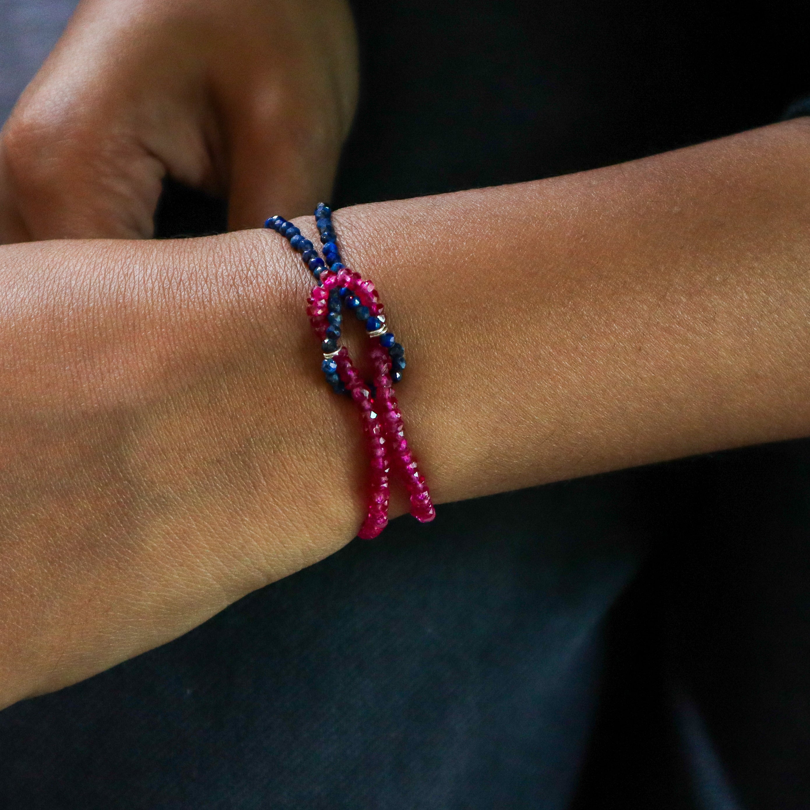 Ruby lapis silver bracelet handcrafted detailing
