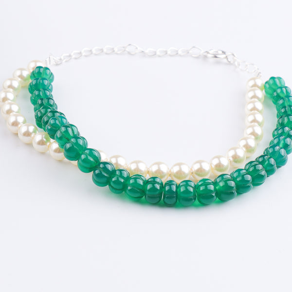 Green Onyx & Pearl Silver Bracelet (Project Handmade)