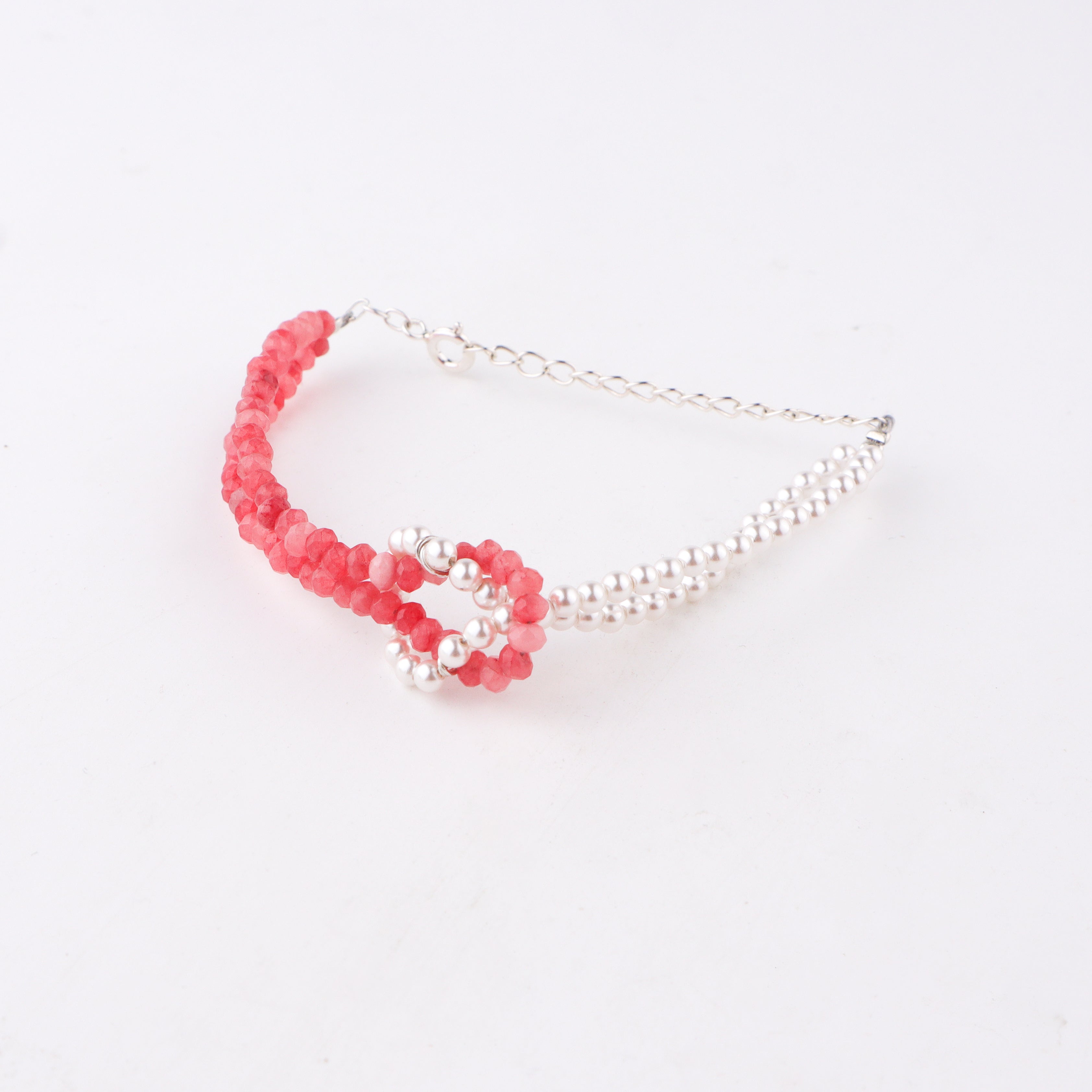 Minimal pink jade pearl bracelet design