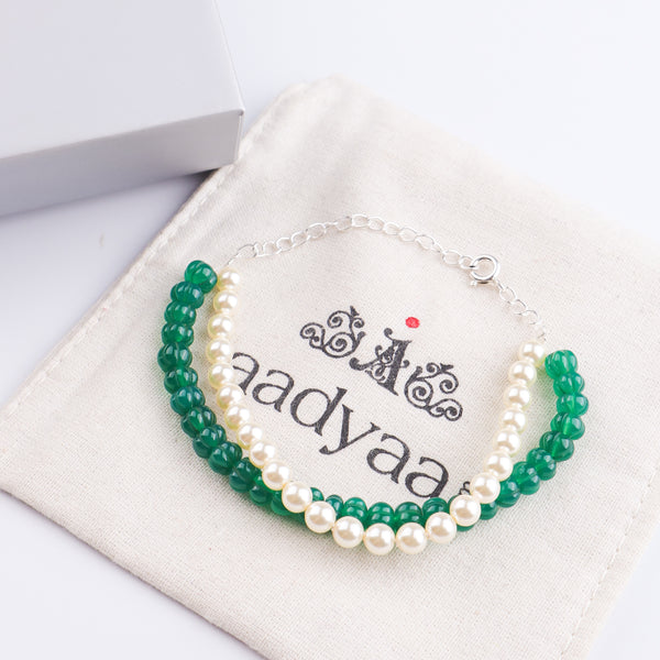 Green Onyx & Pearl Silver Bracelet (Project Handmade)