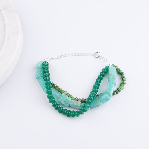 Amazonite, Green Onyx & Green Jade Silver Bracelet (Project Handmade)