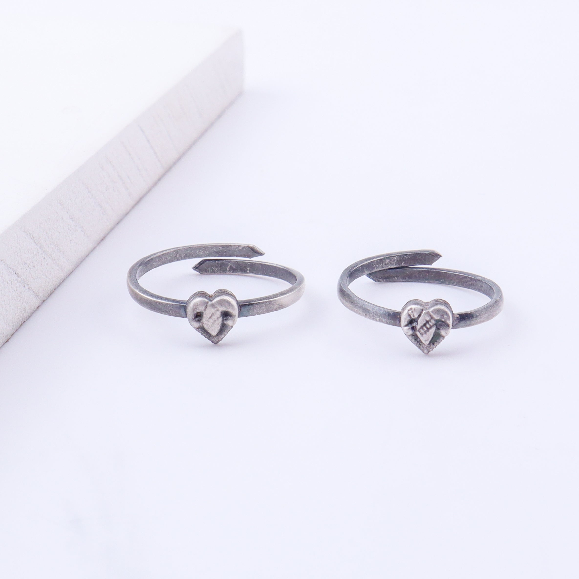 Tiny Silver Adjustable Textured Heart Toe Ring