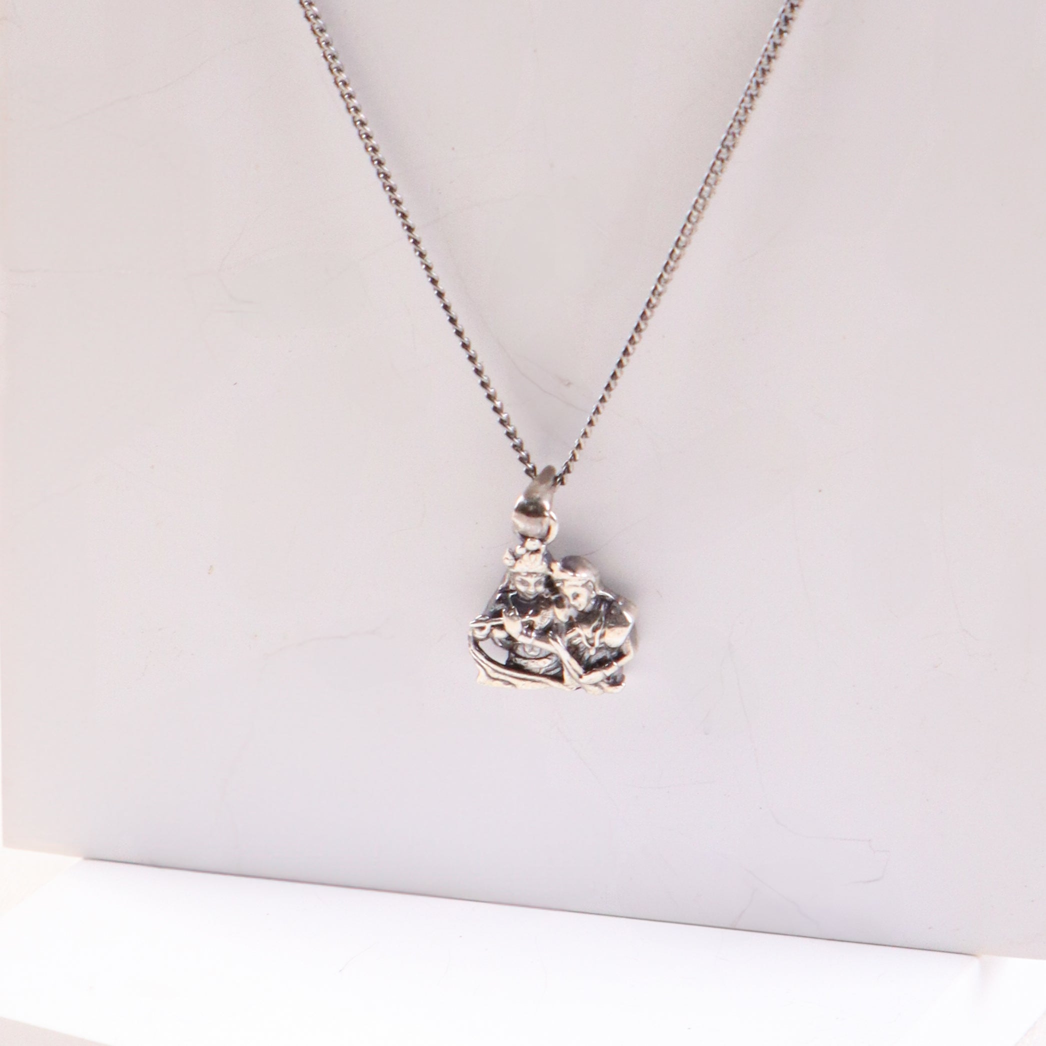 Silver Radha Krishna Pendant Necklace