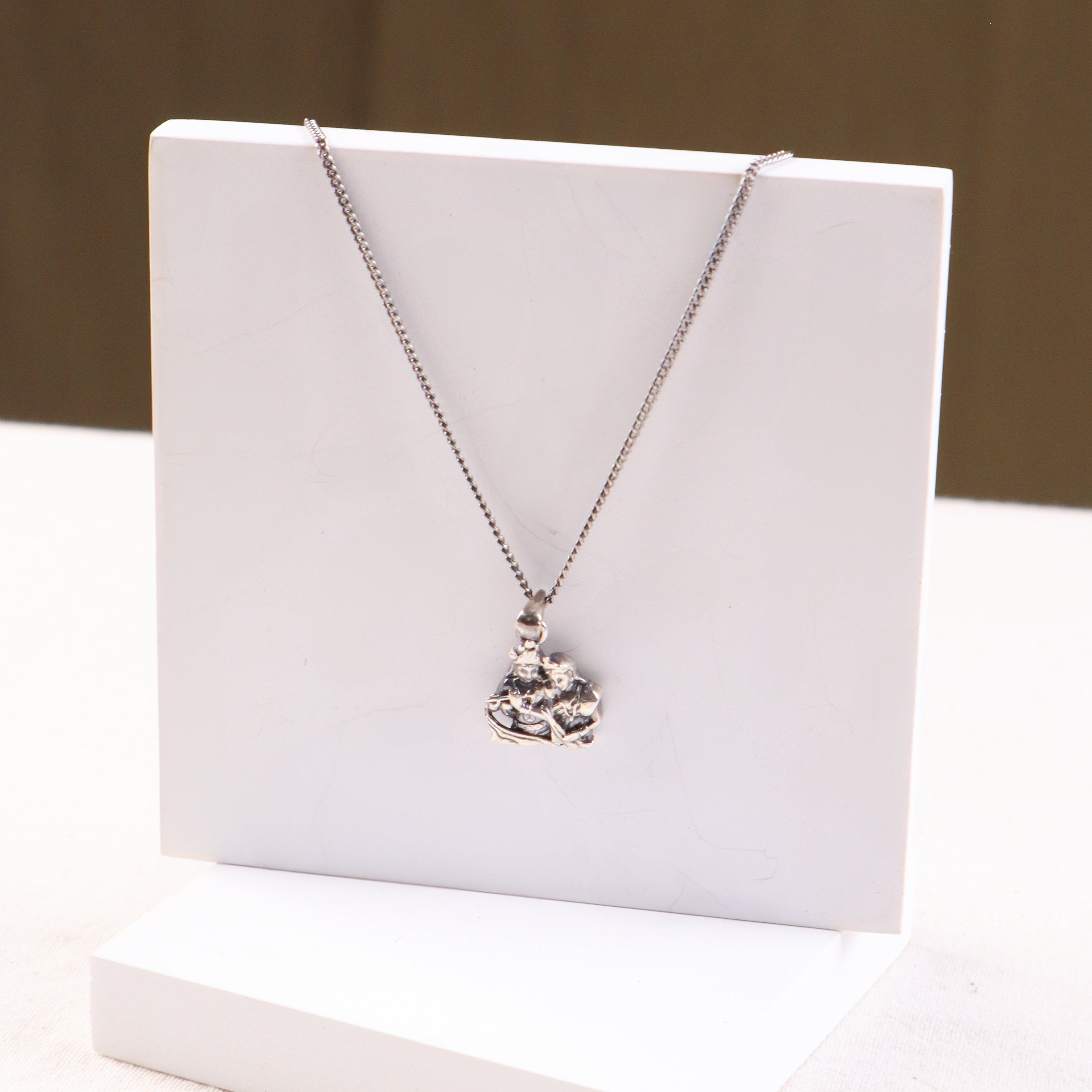 Silver Radha Krishna Pendant Necklace