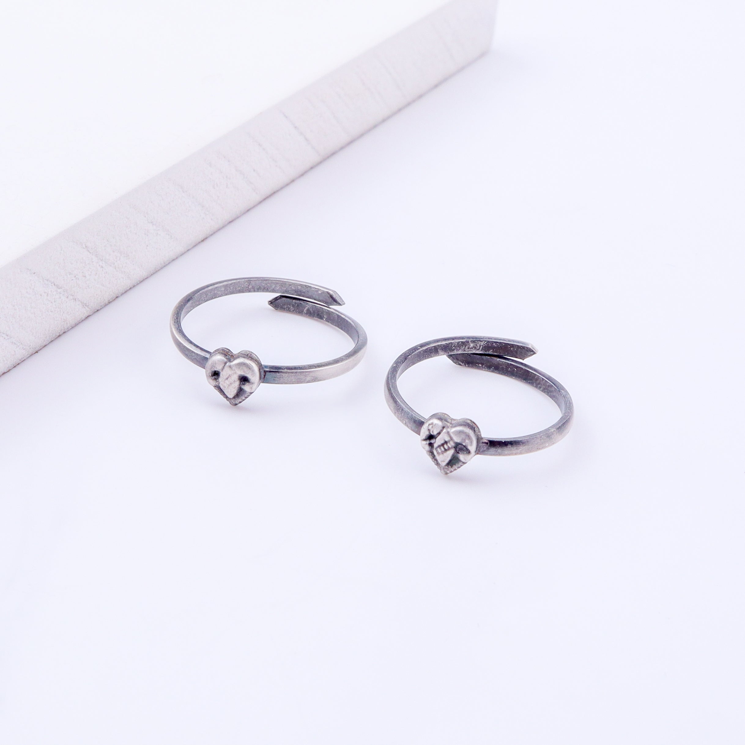 Tiny Silver Adjustable Textured Heart Toe Ring