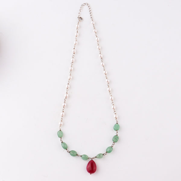 Maharashtrian ganthan pearl ruby green jade necklace handcrafted detailing
