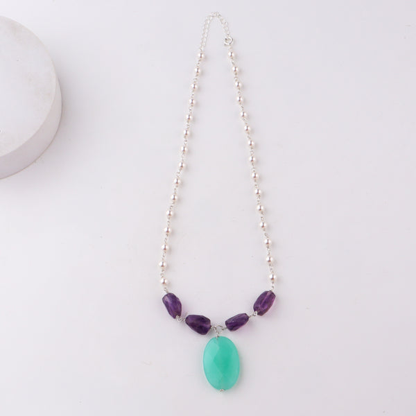 Maharashtrian ganthan pearl amethyst apatite necklace handcrafted detailing